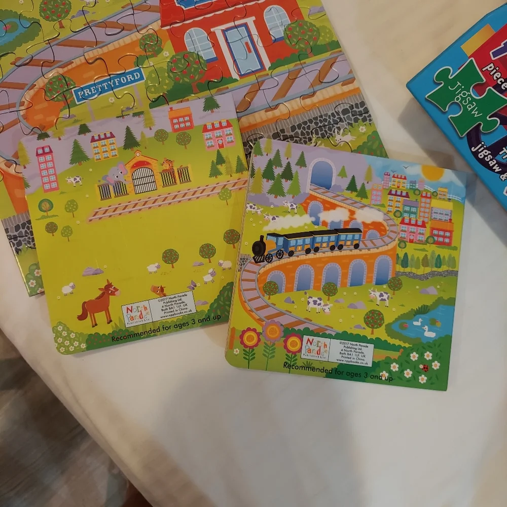 72 piece train puzzle With 2 Books And Sturdy Train Storage Box